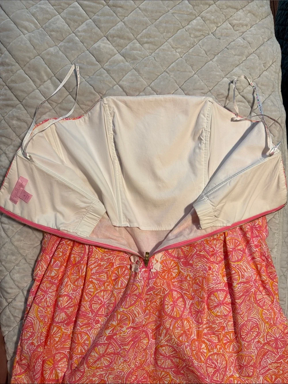 Lilly Pulitzer Pink & Orange Strapless Printed Dress - Picture 4 of 5